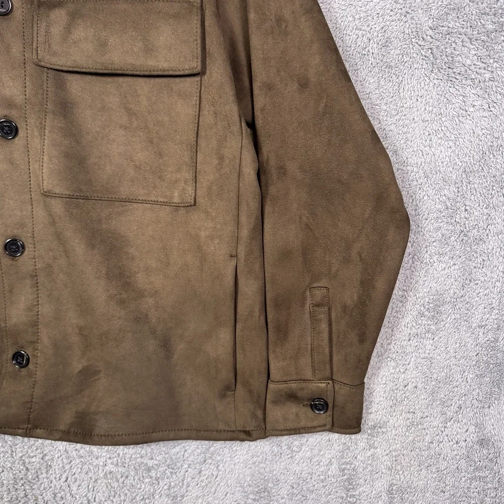 Abercrombie & Fitch Jacket Mens L Vegan Suede Trucker Button Front Cargo Brown